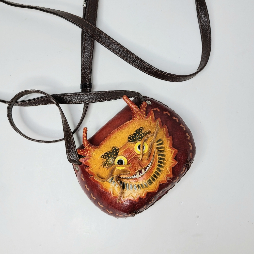 Handmade Hand Painted Dragon Genuine Leather Crossbody Bag